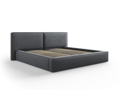 Micadoni Opbergbed met hoofdeinde Jodie 200x200cm, structurele stof, donkergrijs - 228x254x108cm
