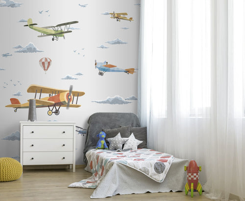 Sanders & Sanders fotobehang vliegtuigen meerkleurig - 212 x 275 cm - 640883