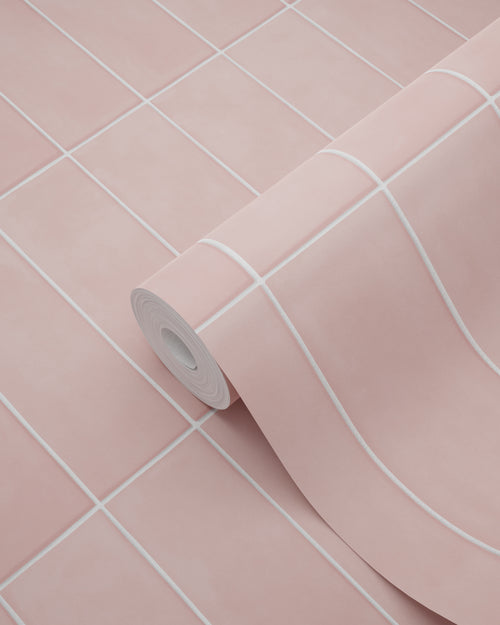 ESTAhome behang tegelmotief licht roze - 50 x 900 cm - 131539 - vtwonen shop