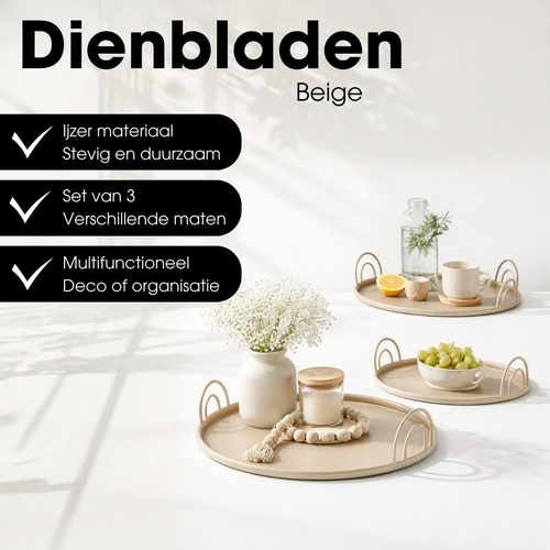 Mica Decorations Dienblad met Handgrepen - Set van 3 - Decoratie Woonkamer - Ook leuk als Kaarsenplateau, Onderzetter of Plantenonderzetter - IJzer -