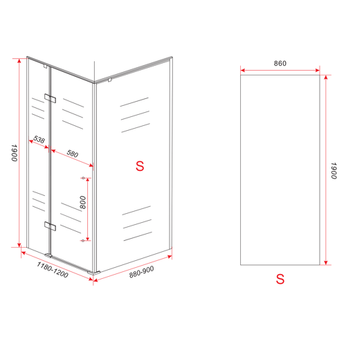 Badplaats Douchecabine Vancouver 90 x 120 x 190 cm - Zwart - Rookglas - Douchewand met Draaideur