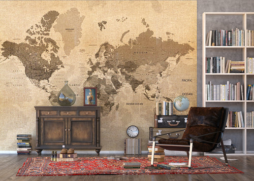 Sanders & Sanders fotobehang wereldkaart beige en bruin - 360 x 270 cm - 600498 - vtwonen shop