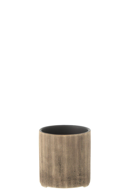 J-Line bloempot Maria Rond - keramiek - bruin - 2 stuks - Ø 12 cm