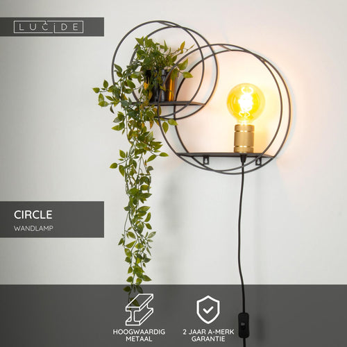Lucide wandlamp CIRCLE - 1xE27 - Zwart
