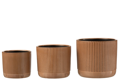 J-Line bloempot Lijn - keramiek - oranje/beige - large - Ø 17.5 cm