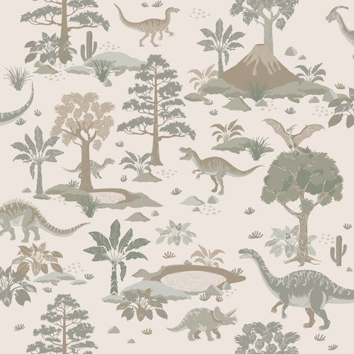 ESTAhome behang dinosaurussen grijs en groen - 50 x 900 cm - 132174
