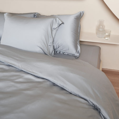 Coco & Cici - Tencel Sateen Hoeslaken 180 x 200 cm - 2 Persoons Beddengoed - Lyocell - Elastiek Rondom - Grijs Blauw - Extra Zacht