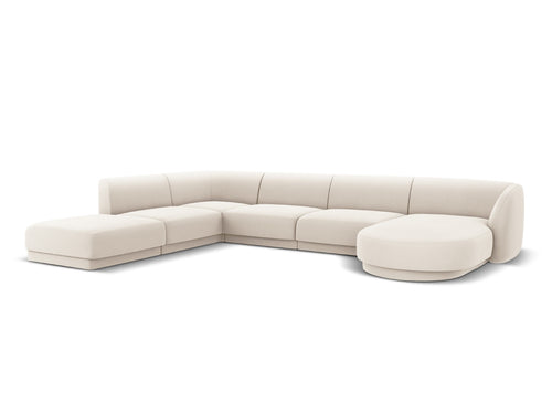 Micadoni Panoramische hoekbank links Miley 6-zits, flueel, lichtbeige - 255x330x70cm