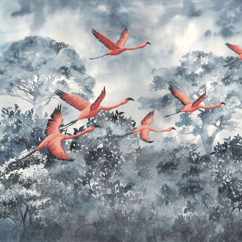 Sanders & Sanders fotobehang flamingo's blauw grijs en roze - 400 x 280 cm - 612046