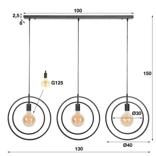 Ylumen hanglamp Turn - 3 lichts - 40  x 150   cm - zwart - vtwonen shop