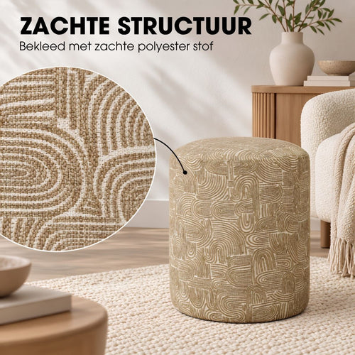 Mica Decorations Groove Kruk Terra FSC 100% - Decoratieve Kruk met Grafisch Patroon - Krukje als Voetenbankje of Bijzettafel - Stevige Houten Pootjes
