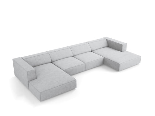 Cosmopolitan Design Panoramische bank Arendal 6-zits, chenille met ribbeleffect, lichtgrijs - 166x364x70cm
