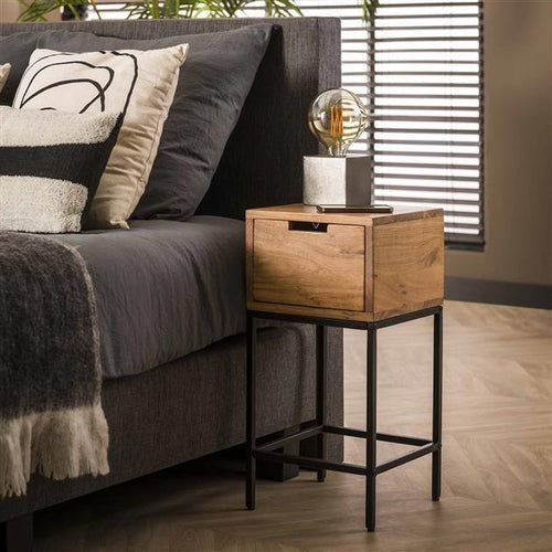 Giga Meubel Nachtkastje XS Flat - Naturel Hout - 1-Lade - 30x30x60cm