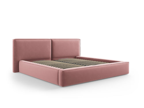 Micadoni Opbergbed met hoofdeinde Jodie 200x200cm, flueel, roze - 228x251x108cm