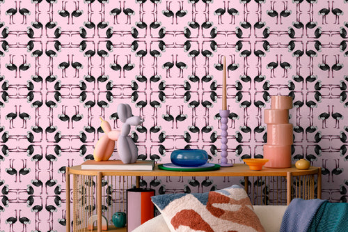 Walls4You behang flamingo's babyroze en zwart - 53 cm x 10 m - 640121 - vtwonen shop