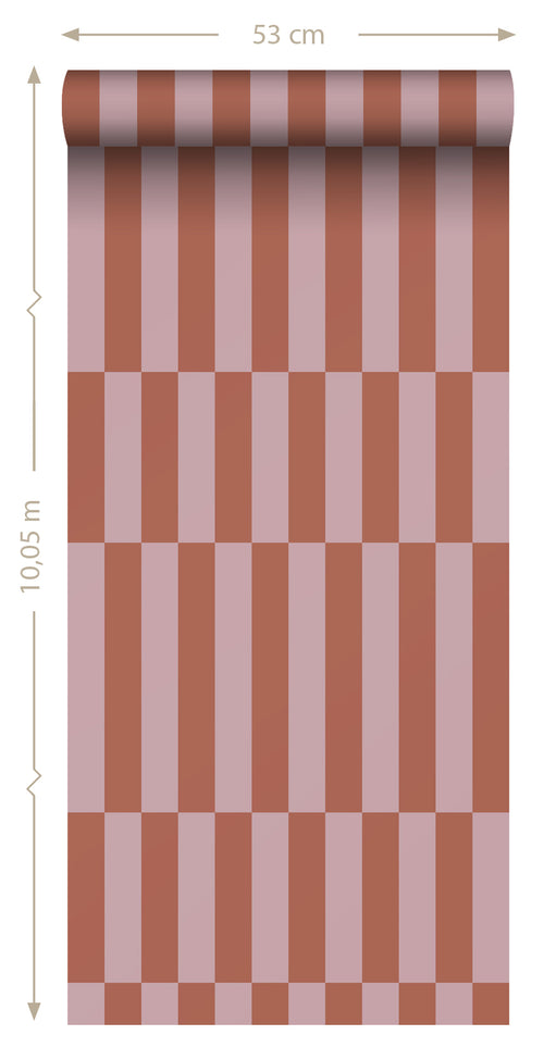ESTAhome behang strepen terracotta en oudroze - 53 cm x 10.05 m - 131216