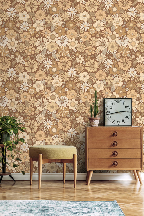 ESTAhome behang retro bloemen beige en bruin - 50 x 900 cm - 130965 - vtwonen shop