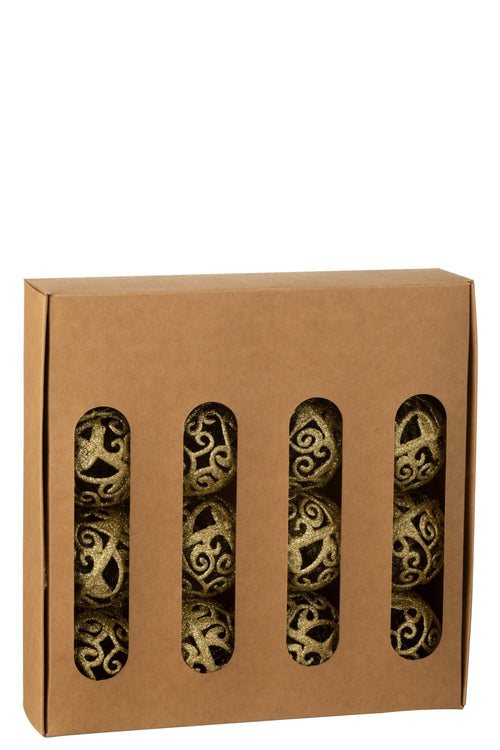 J-Line kerstbal Barok - kunststof - goud - doos van 16