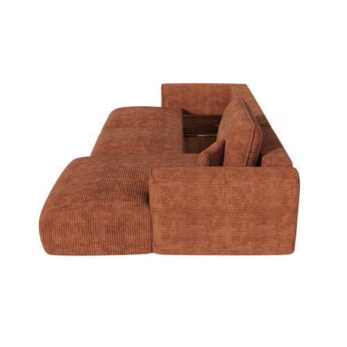 Premium Interiors - Rechthoekige hoekbank met slaapfunctie en opbergruimte COMO - corduroy terracotta 297cm