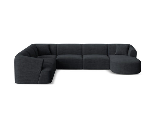 Cosmopolitan Design Modulaire panoramische hoekbank links Campi 7-zits, ribfluwelen zwart - 255x330x70cm