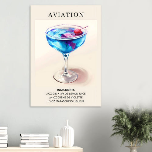 Artfulprints  Aviation cocktail - Ingrediënten   poster A4 21x29.7 cm