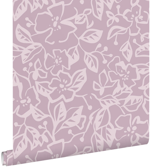 ESTAhome behang bladeren en bloemen lila paars - 50 x 900 cm - 131374 - vtwonen shop