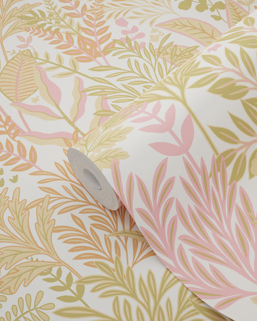 ESTAhome behang tropische bladeren en bloemen groen en roze - 50 x 900 cm - 131665