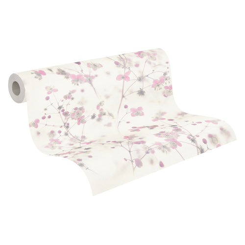 Livingwalls behang bloemmotief roze, wit en grijs - 53 cm x 10.05 m - AS-387264