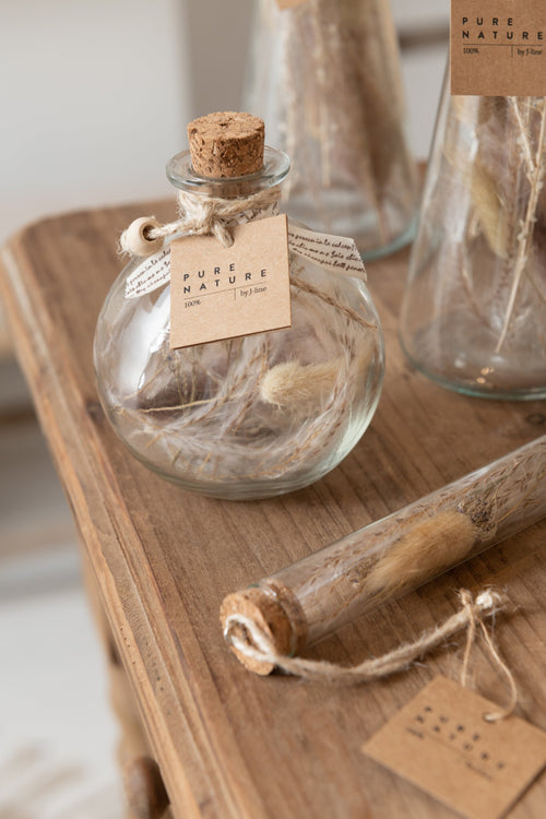 J-Line decoratie fles Gedroogde Bloemen - glas - naturel - small - 2 stuks