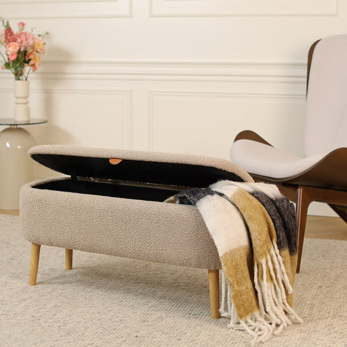 Nolon Juna bankje met opbergruimte bouclé taupe - 95 x 37 cm