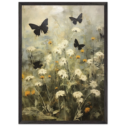 Artfulprints Poster met Lijst Butterflies in flowerfield 2   - 50x70 cm - Groen