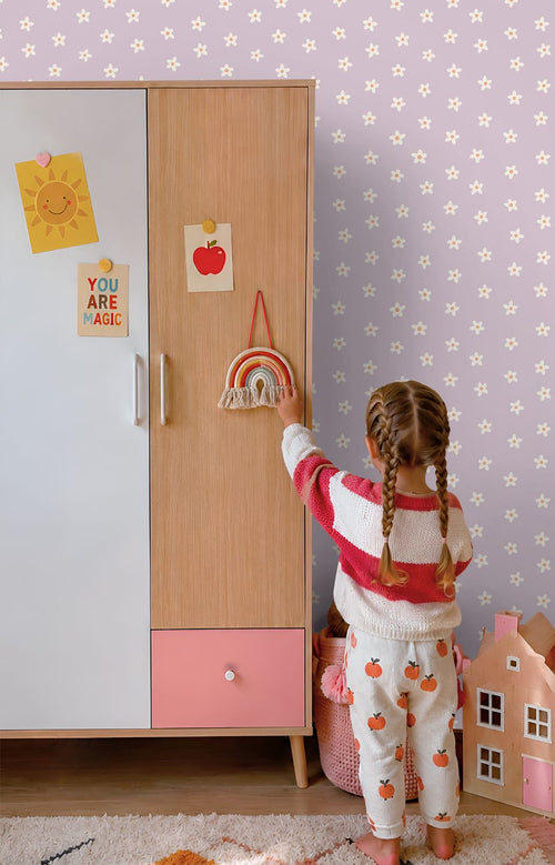 ESTAhome behang madeliefjes lila paars - 53 cm x 10.05 m - 131114