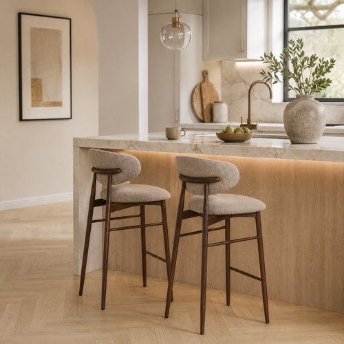 Nolon Jolien Barkruk 65 cm taupe mixed  - walnoten onderstel