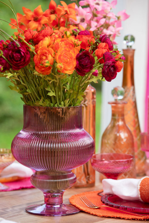 J-Line vaas Ada Geribbeld - glas - fuchsia - small