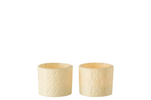 J-Line windlicht Elise - glas - creme - small - 2 stuks