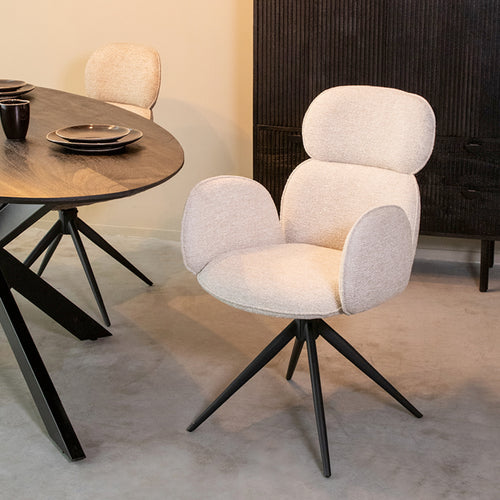 LABEL51 Eetkamerstoel Vidar - Naturel Bouclé - Draaibaar - Set van 2 - vtwonen shop