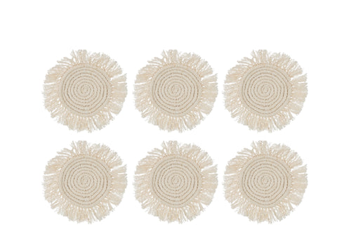 J-Line onderzetter Franje - katoen - beige - 6 stuks - vtwonen shop