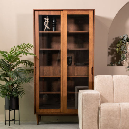 LABEL51 Vitrinekast Jule - Bruin Eikenhout - 100x49x180cm - vtwonen shop