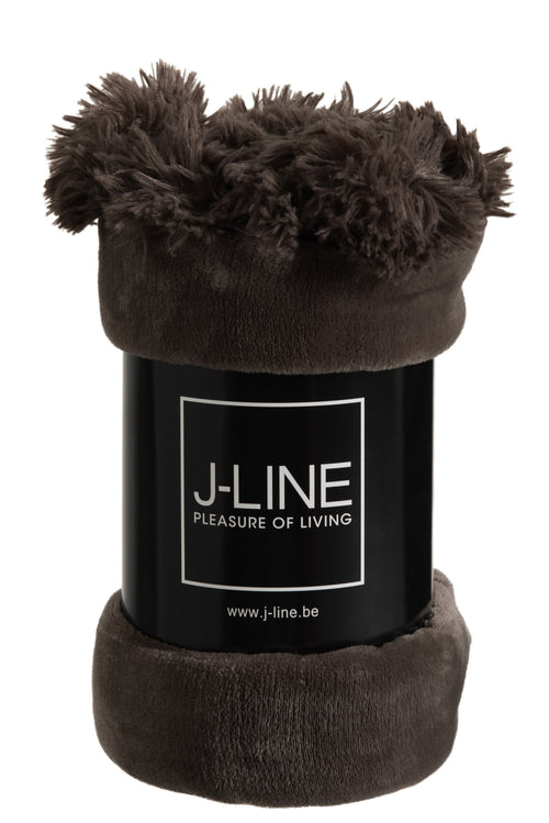 J-Line plaid Pompom - polyester - donkertaupe - 170 x 130 cm