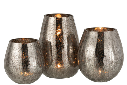 J-Line windlicht Eivorm Craquelé - glas - grijs - large