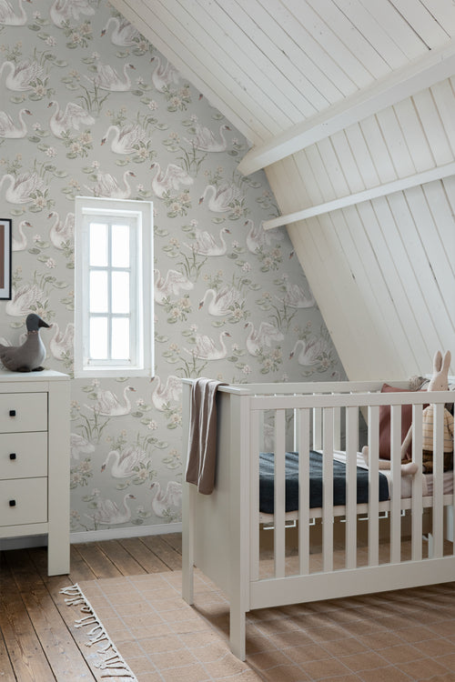 Borastapeter behang zwanen groen - 53 cm x 10.05 m - 660609 - vtwonen shop
