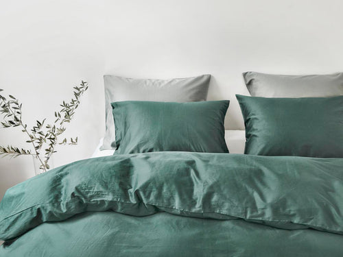 Yumeko dekbedovertrek katoen satijn deep green 140x220 + 1/60x70 - vtwonen shop