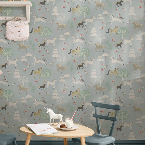 Sophie Allport Vliesbehang Kinderkamer - Forest Ponies Witham Blue