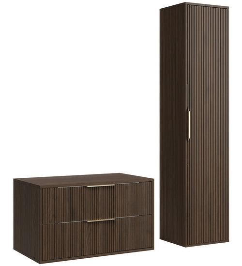 Badplaats Wastafelkast Rimini 80 cm – Walnoot Bruin – Badmeubel met Kolomkast
