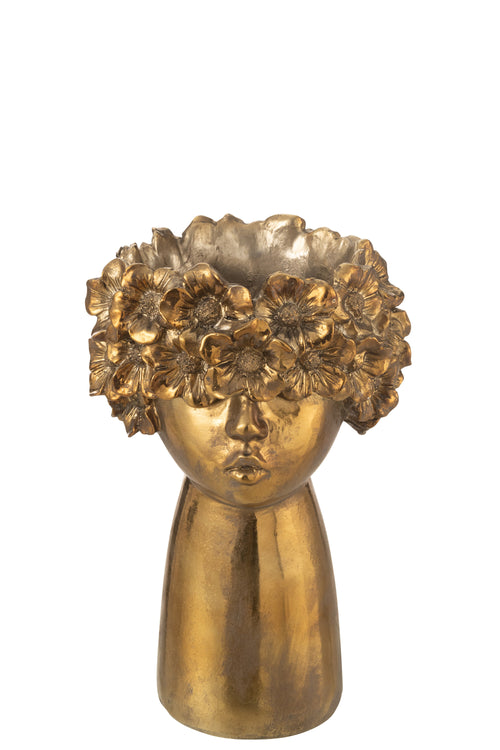 J-Line bloempot Nebu - polyresin - goud - large - 35 cm hoog