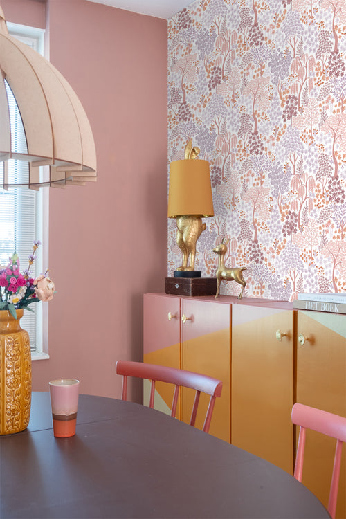 ESTAhome behang bomen en bloemen paars en oranje - 50 x 900 cm - 131184 - vtwonen shop