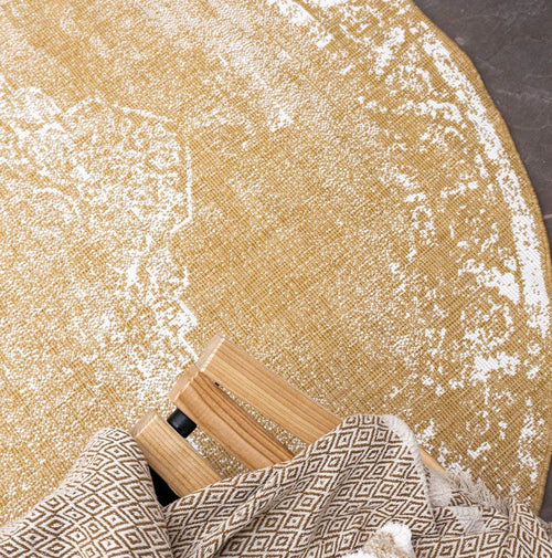 Rond Buitenkleed sage - Geel/Okergeel - dubbelzijdig - EVA Interior - 200 x 200 cm - vtwonen shop