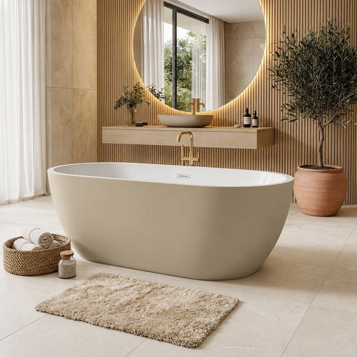 Badplaats Ligbad Bahia 170 x 75 x 58 cm – Vrijstaand Bad – Beige Mat