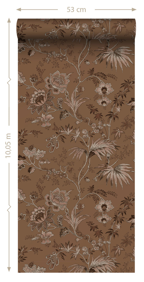 ESTAhome behang vintage bloemen terracotta bruin - 50 x 900 cm - 139403