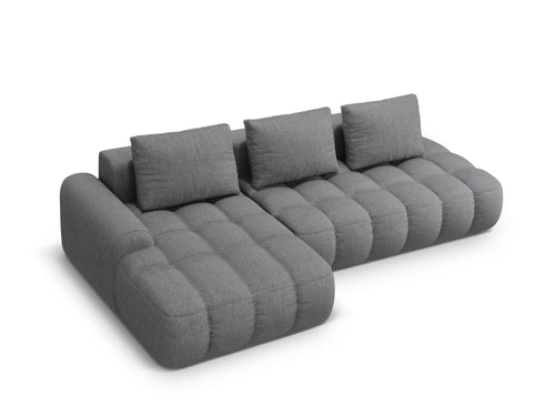 Cosmopolitan Design Uitklapbare hoekbank links met opbergdoos Linz 3-zits, structurele stof grijs - 142x275x84cm